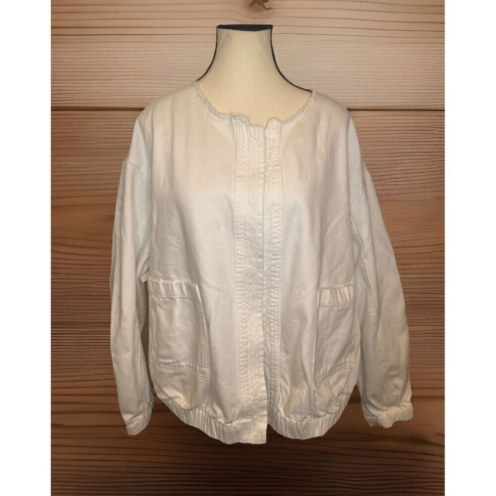 Grade & Gather Women’s Boxy WHITE Stitched Open Front Denim Jacket  Sz‎ L